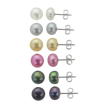Dyed Cultured Freshwater Pearl Sterling Silver 6 Pair Jewelry Set