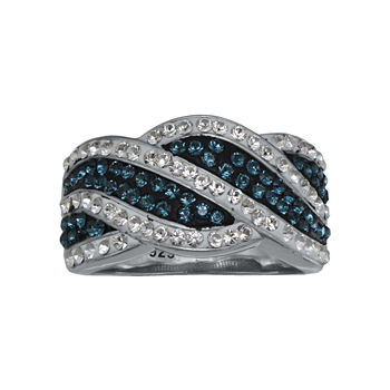 Blue & White Crystal Swirl Ring Sterling Silver