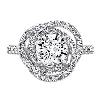 Womens 3 CT. T.W. Cubic Zirconia Sterling Silver Flower Engagement Ring