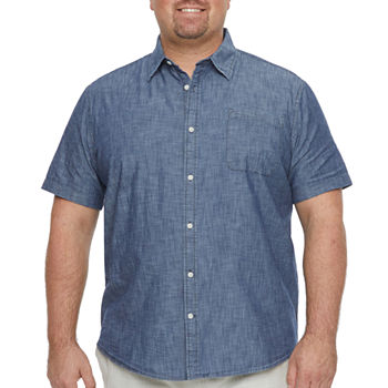 St. John's Bay Big and Tall Mens Chambray Classic Fit Short Sleeve Button-Down Shirt