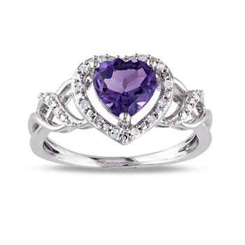 Heart-Shaped Genuine Amethyst and Diamond-Accent Ring