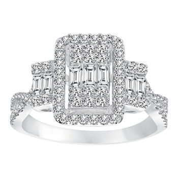 Womens 1 CT. T.W. Genuine White Diamond 10K White Gold Halo Engagement Ring