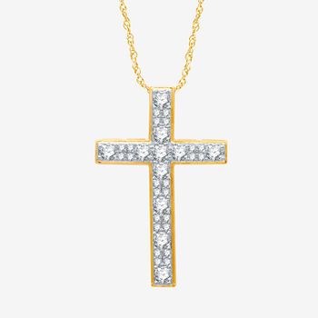 Womens 1 CT. T.W. Lab Grown Diamond 14K Gold Over Silver Cross Pendant Necklace