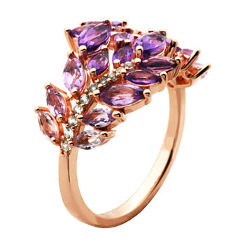 Womens Genuine Purple Amethyst 14K Rose Gold Over Silver Cocktail Ring