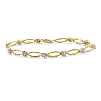 Diamond Accent 14K Gold Over Brass 7.25 Inch Solid Round Link Bracelet