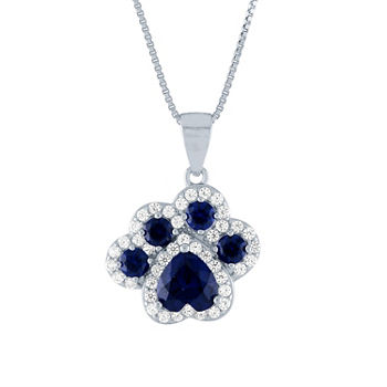 Womens Lab Created Blue Sapphire Sterling Silver Paw Print Pendant Necklace