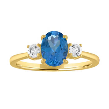 Womens Genuine Blue Topaz 10K Gold Cocktail Ring