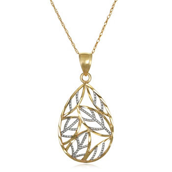 Leaf Womens 10K Gold Pear Pendant Necklace
