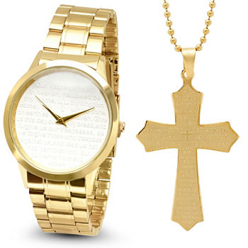 Steeltime Mens Lord's Prayer Gold Tone Bracelet Watch-B80-009-W-618-481-P