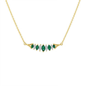 Womens 1/10 CT. T.W. Genuine Green Emerald 10K Gold Pendant Necklace