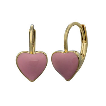 10K Gold Over Brass 5mm Enamel Heart Stud Earrings