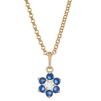 Girls Blue Cubic Zirconia 10K Gold Flower Pendant Necklace