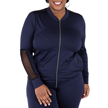 Poetic Justice Solid Color Active Zip Front Track Jacket - Plus