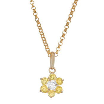 Girls Yellow Cubic Zirconia 10K Gold Flower Pendant Necklace