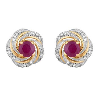 1/8 CT. T.W. Lead Glass-Filled Red Ruby 10K Gold 9.1mm Round Stud Earrings