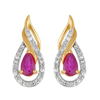 1/7 CT. T.W. Lead Glass-Filled Red Ruby 10K Gold Drop Earrings