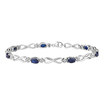 Diamond Accent Genuine Blue Sapphire 10K White Gold 7.5 Inch Tennis Bracelet