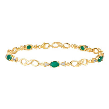 Diamond Accent Genuine Green Emerald 10K Gold 7.5 Inch Tennis Bracelet