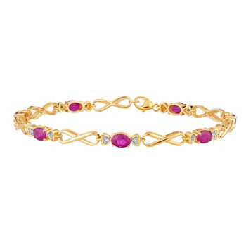 Diamond Accent Lead Glass-Filled Red Ruby 10K Gold 7.5 Inch Tennis Bracelet
