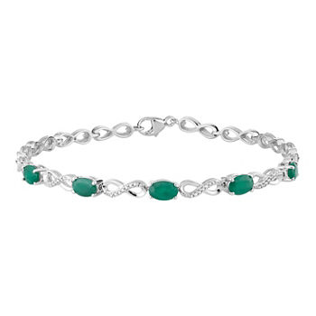 Diamond Accent Genuine Green Emerald 10K White Gold 7.5 Inch Tennis Bracelet