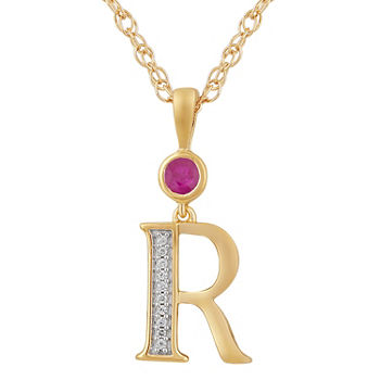 R Womens Lab Created Red Ruby 14K Gold Over Silver Pendant Necklace