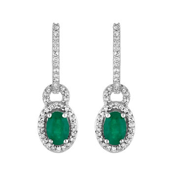 1/4 CT. T.W. Genuine Green Emerald 10K White Gold Drop Earrings