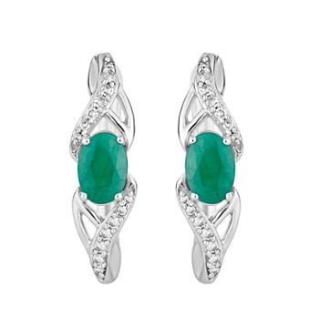 Diamond Accent Genuine Green Emerald 10K White Gold Drop Earrings