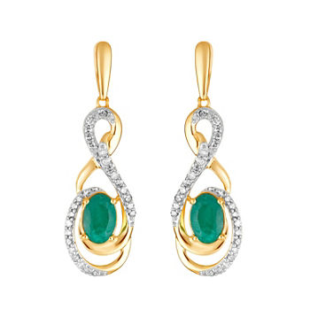 1/5 CT. T.W. Genuine Green Emerald 10K Gold Drop Earrings