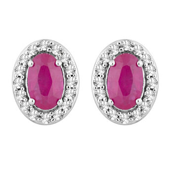 1/6 CT. T.W. Lead Glass-Filled Red Ruby 10K White Gold 9.1mm Stud Earrings