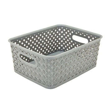 Resin Wicker Storage Tote - Grey Small 10X8X4-Basket Weave