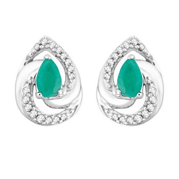 1/10 CT. T.W. Genuine Green Emerald 10K White Gold 10.5mm Stud Earrings