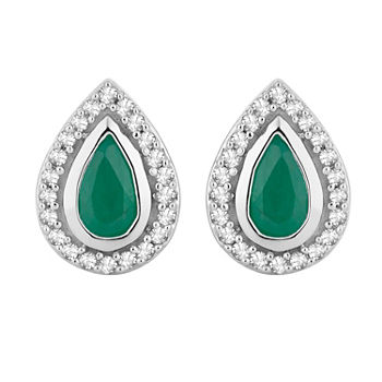 1/8 CT. T.W. Genuine Green Emerald 10K White Gold 9.4mm Stud Earrings