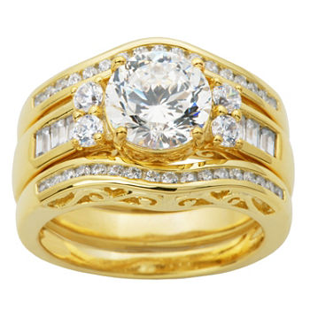 DiamonArt® Womens White Cubic Zirconia 14K Gold Over Silver Bridal Set