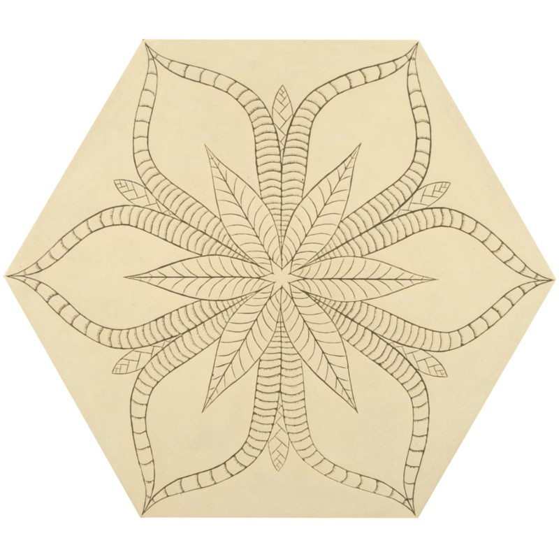 12" x 13-7/8" tropic hexagon decorative field in crème