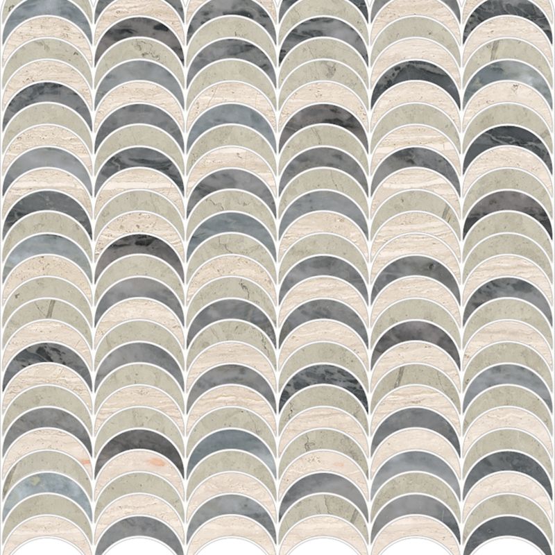 Ann Sacks Mosaic Avalon 11.75" x 12" pattern repeat in Bardiglio, Whitewood, and Smoke
