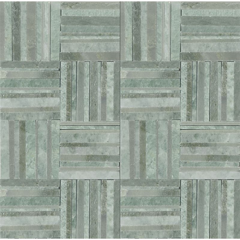 Ann Sacks Mosaic Crosshatch 11" x 11" pattern repeat in Ming Green & Chippolino