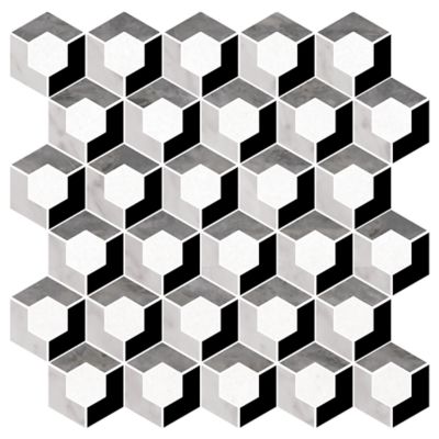 Ann Sacks Mosaic Enclave 12.125" x 12.125" pattern repeat in Thassos Standard, Carrara, Bardiglio, & Nero Marquina