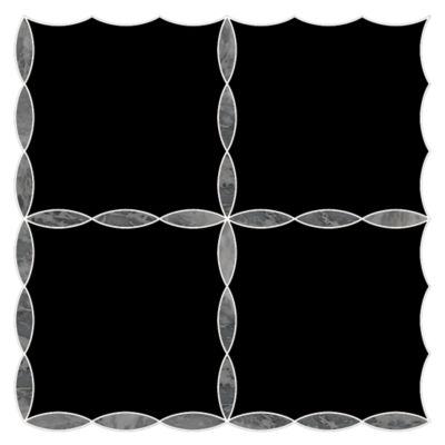 Ann Sacks Mosaic Simple Leaf Lattice 11.5625" x 11.5625" pattern repeat in Nero Marquina & Bardiglio