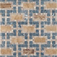 pendleton mosaic with noce travertine in polished finish and noce travertine and mystique in tumbled finish