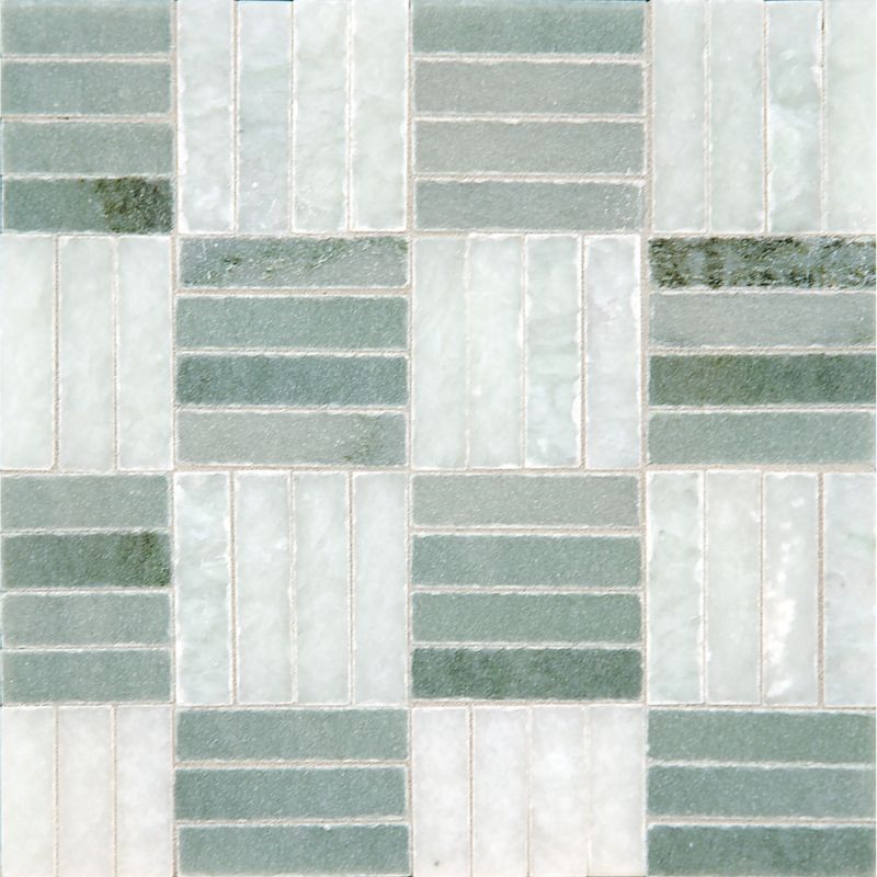 twill weave mosaic with ming green and chippolino in polished finish