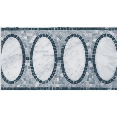 8" x 12" opera border mosaic with carrara and blue pearl in polished finish and bardiglio in tumbled finish
