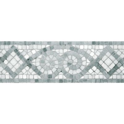 4" x 12" abbey border mosaic with ming green and chippolino in tumbled finish