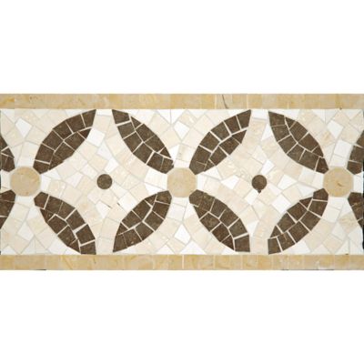 6-3/4" x 12" cartman border mosaic with lagos azul in honed finish and travertine navona and jerusalem gold in polished finish