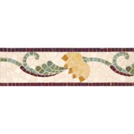 4" x 12" lotus border mosaic with red lake, travertine navona, verde luna, jerusalem gold, and giallo reale in polished finish