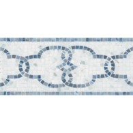 6" x 12" windsor grande border mosaic with calacatta in tumbled finish and blue macauba in polished finish