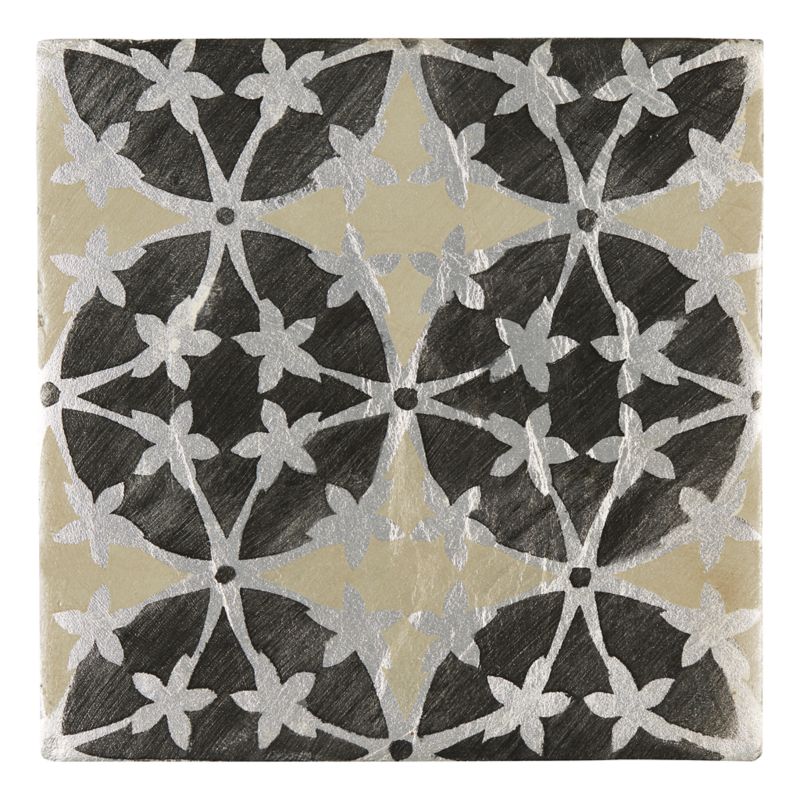 Tiempo Bijan 4.625" x 4.625" field tile in Charcoal and Oxford on silver