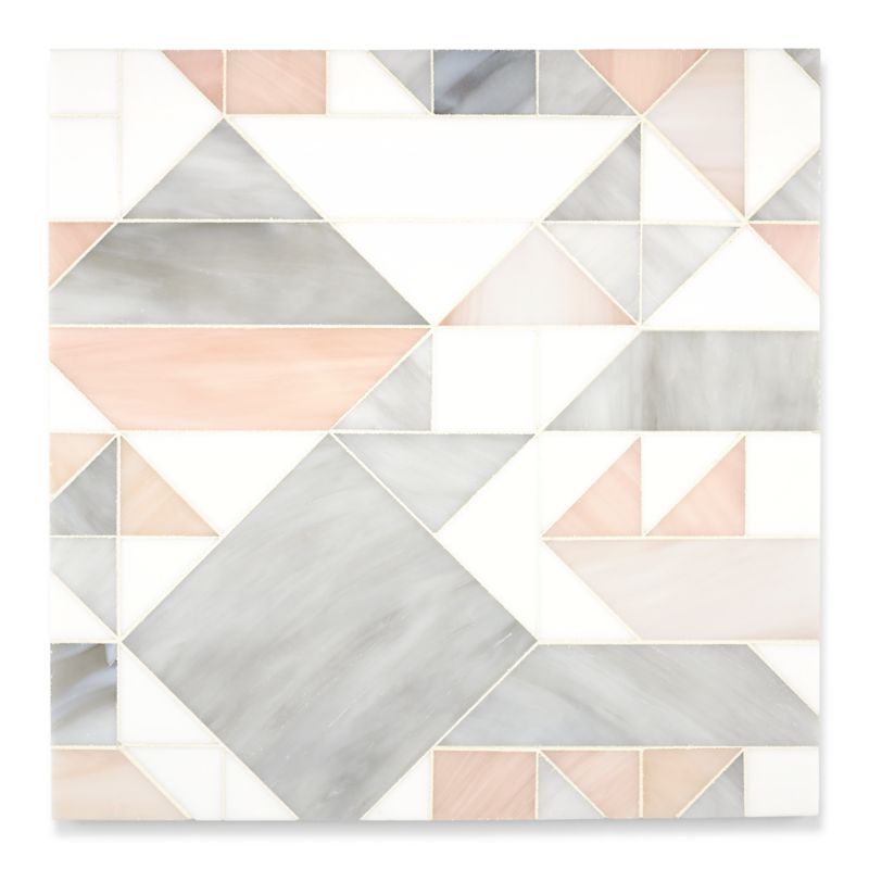 Gio mosaic in absolute white, alabaster and champagne in a sea glass finish