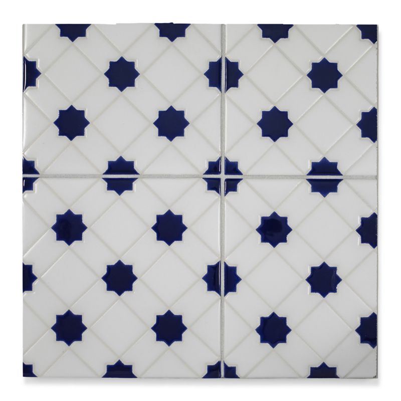 6" x 6" mci-76 decorative tile in Talc, Cusack, Blue Gloss