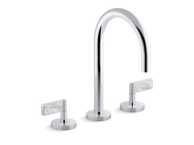 Sink Faucet, Gooseneck Spout, White Carrara Handles