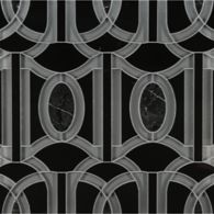 lexington petite mosaic in pearl grey clear glass, nero panthera stone and nero marquina marble